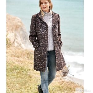 Via Spiga Animal Leopard Print Women's Coat size 2 stand up collar wool blend